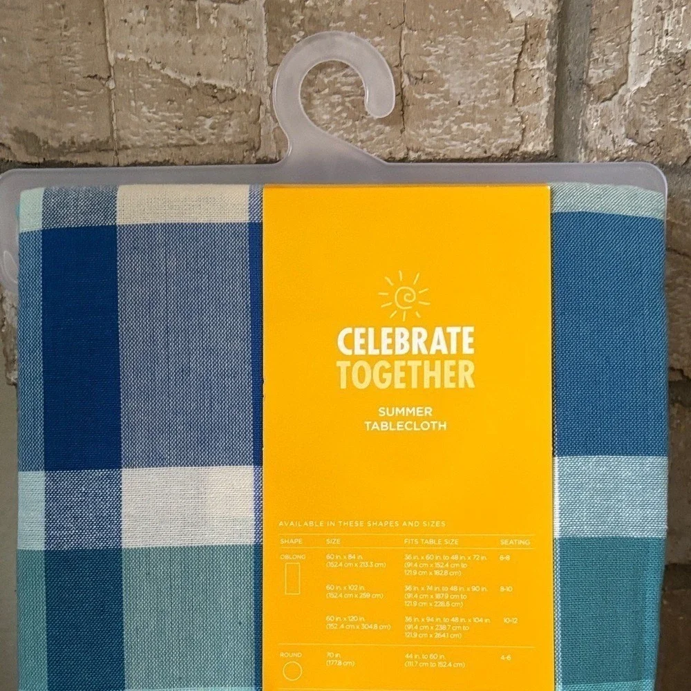 Celebrate Together Blue Gingham Plaid Picnic Table Cloth Fabric 60
